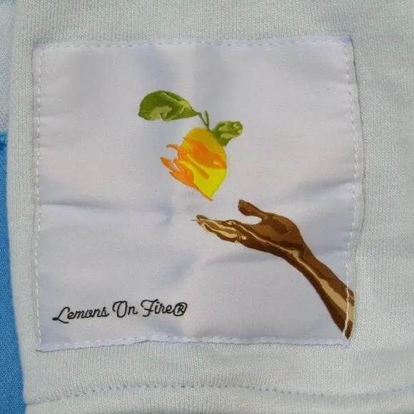 NEW LEMONS ON FIRE Women's Hooded Sweatshirt Graphic Logo Blue Size S