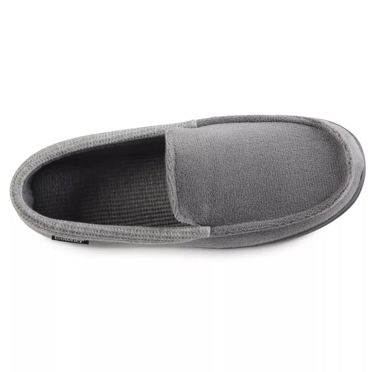 New Men's isotoner Microterry and Waffle Travis Moccasin Slippers, light grey Sz XL 11-12