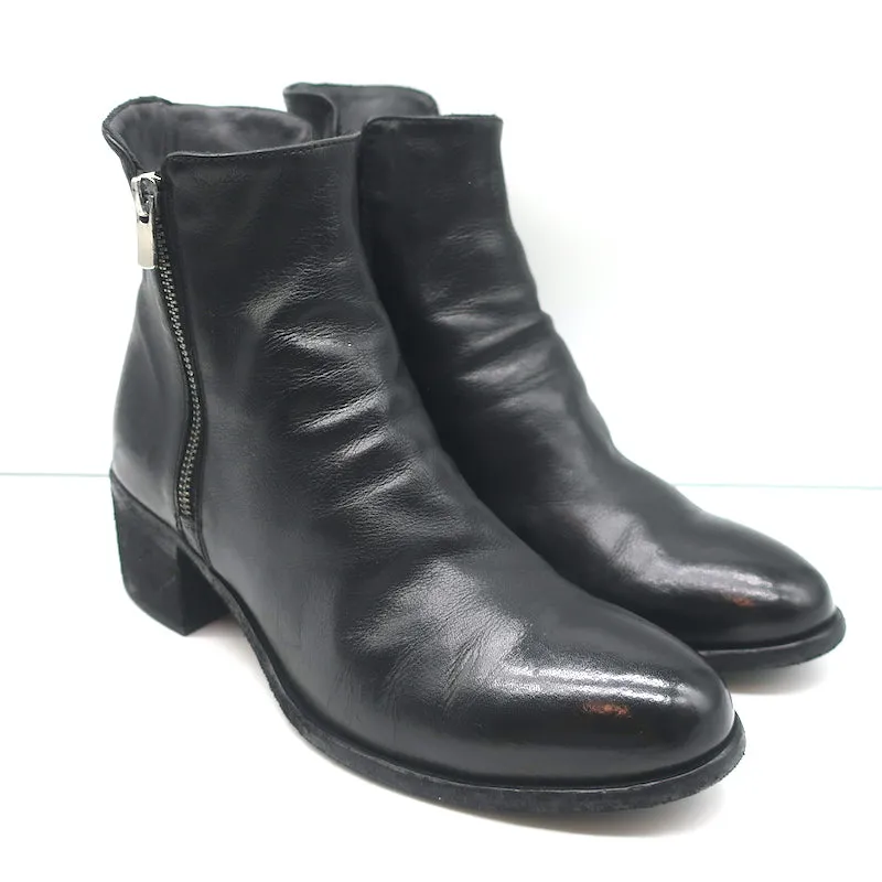 Officine Creative Denner Side-Zip Ankle Boots Black Leather Size 39.5