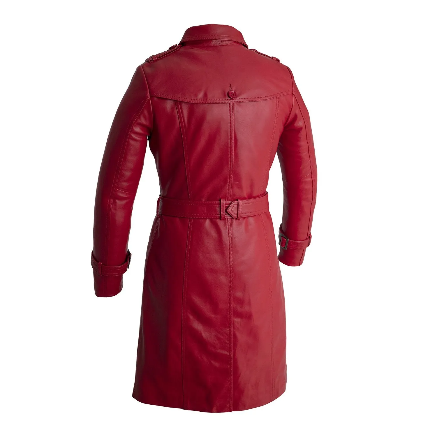 Olivia - Women's Leather Trench Coat Red