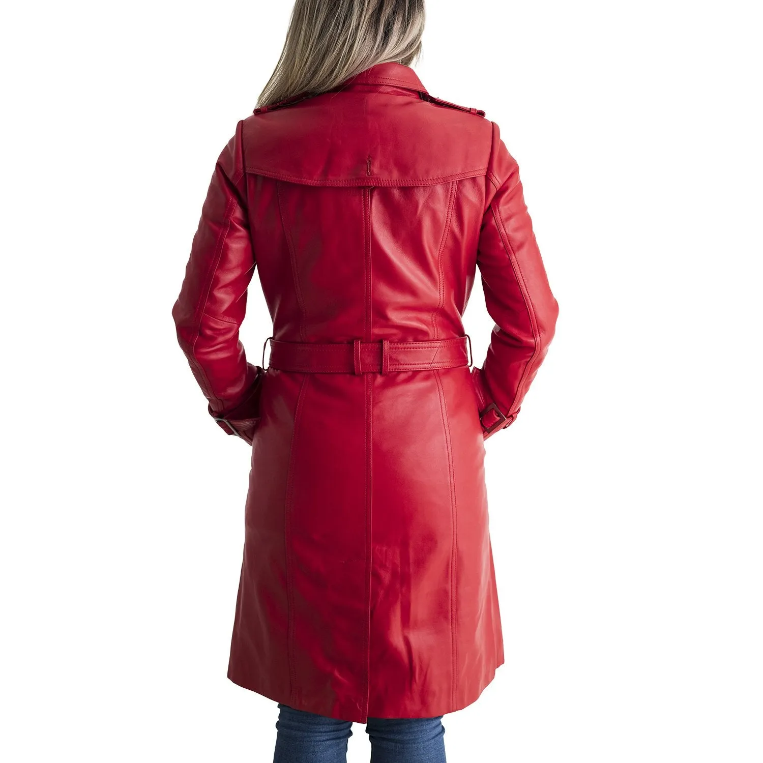 Olivia - Women's Leather Trench Coat Red
