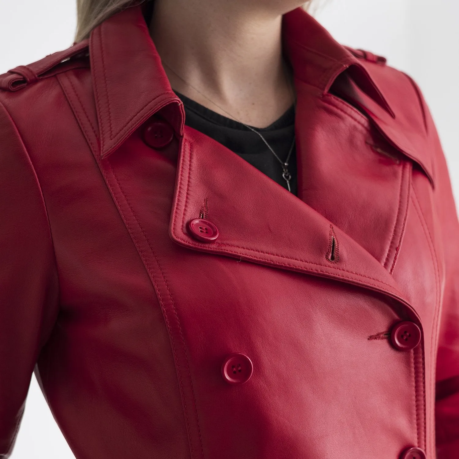 Olivia - Women's Leather Trench Coat Red