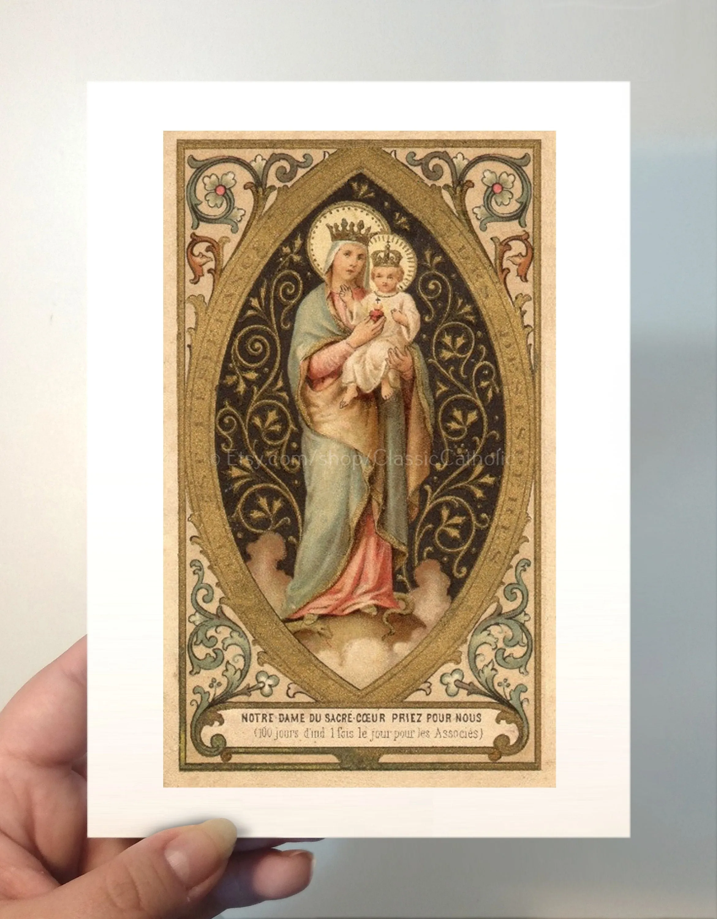 Our Lady of the Sacred Heart – based on a Vintage French Holy Card – Catholic Art Print