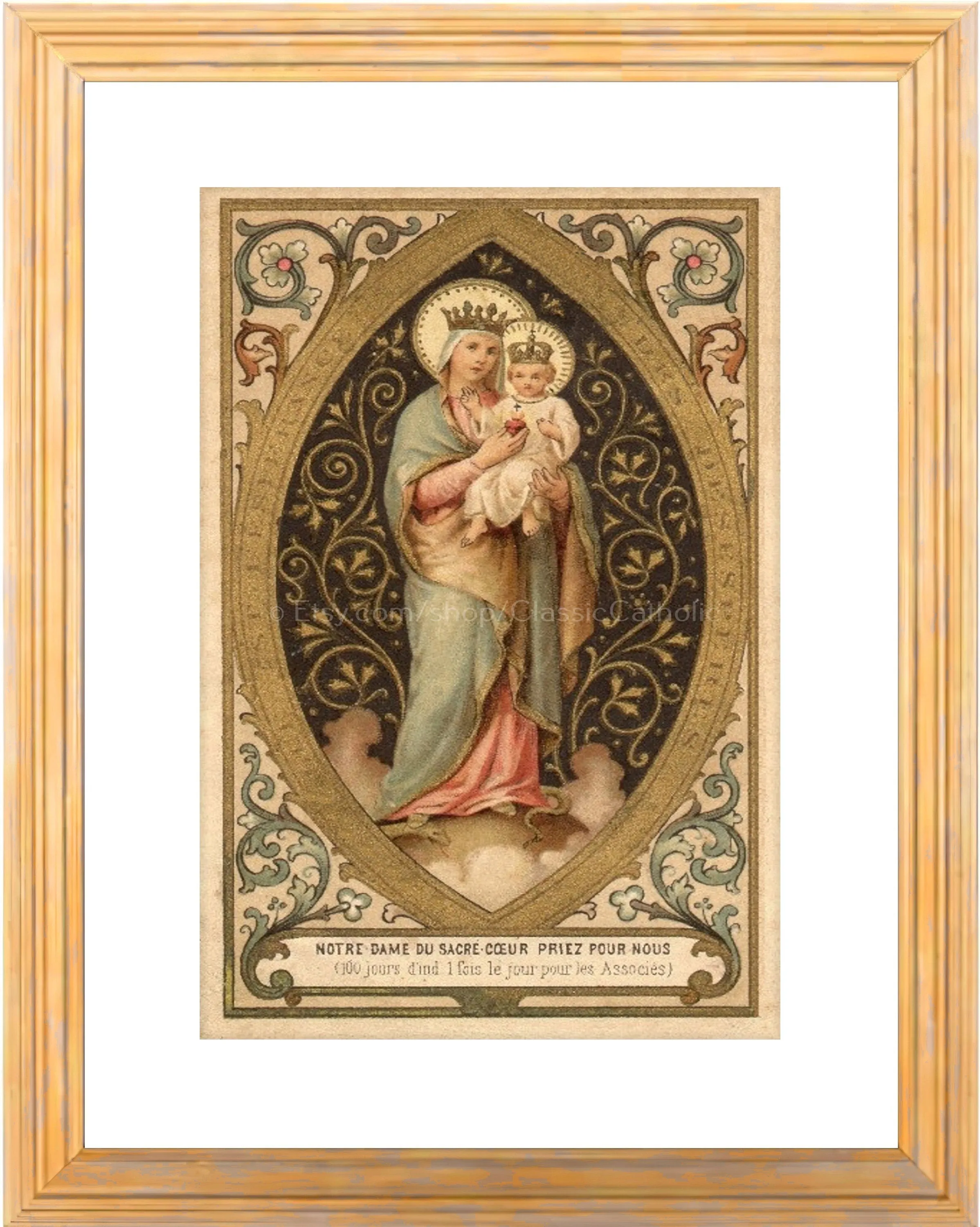 Our Lady of the Sacred Heart – based on a Vintage French Holy Card – Catholic Art Print