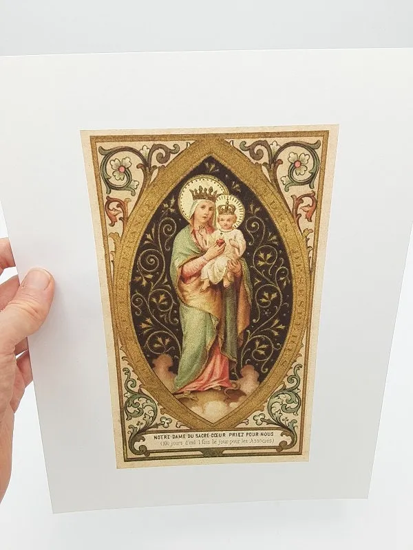 Our Lady of the Sacred Heart – based on a Vintage French Holy Card – Catholic Art Print