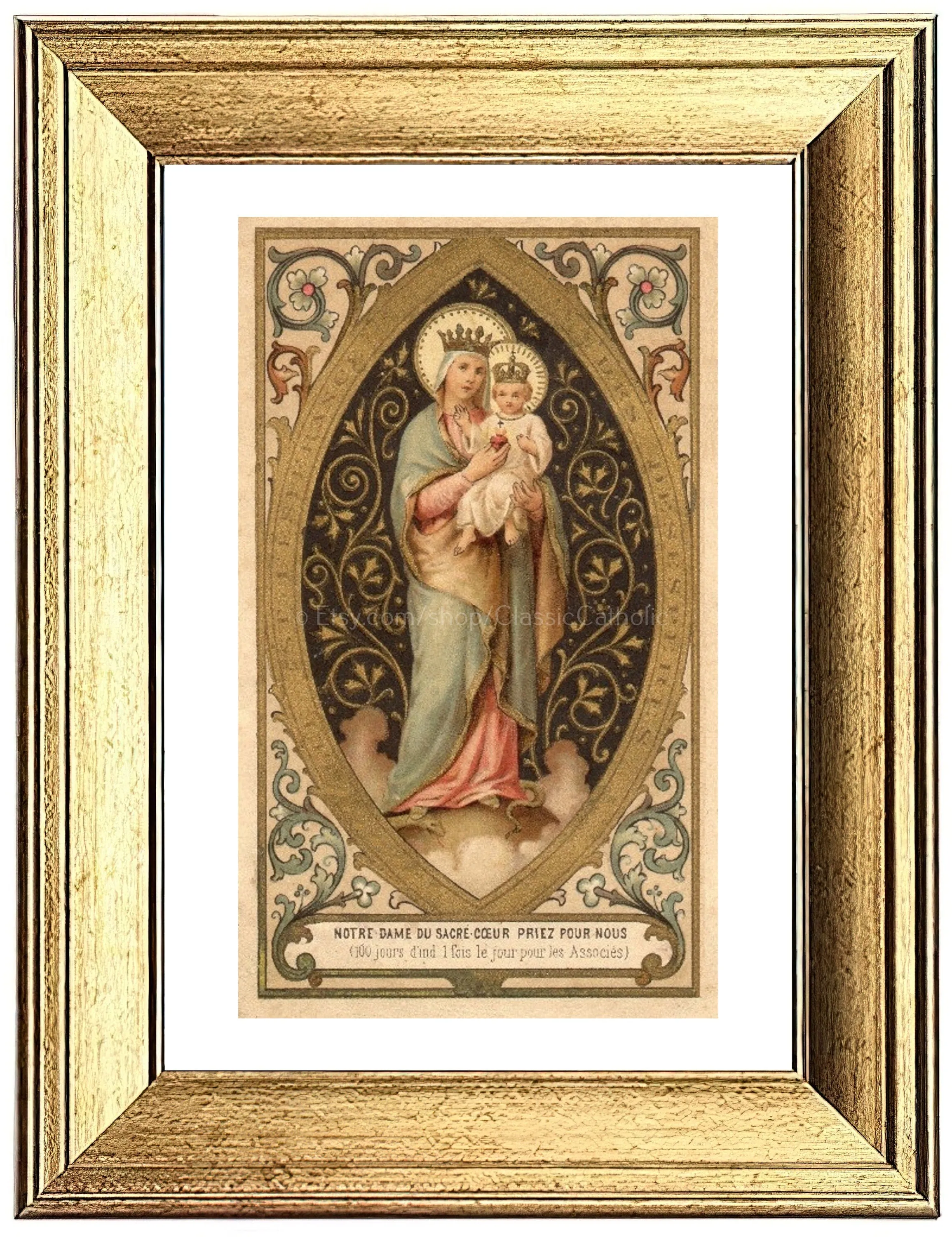 Our Lady of the Sacred Heart – based on a Vintage French Holy Card – Catholic Art Print