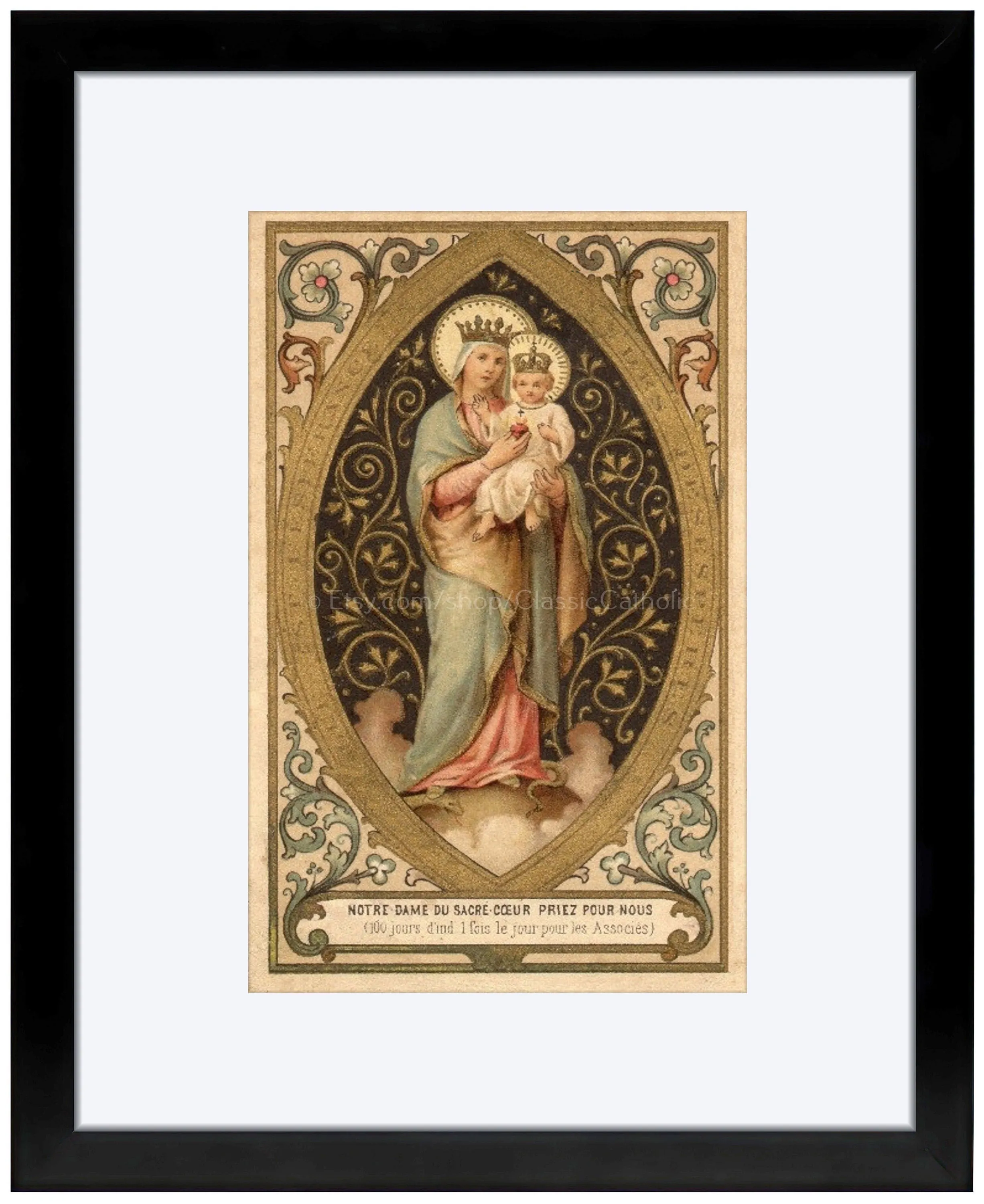 Our Lady of the Sacred Heart – based on a Vintage French Holy Card – Catholic Art Print