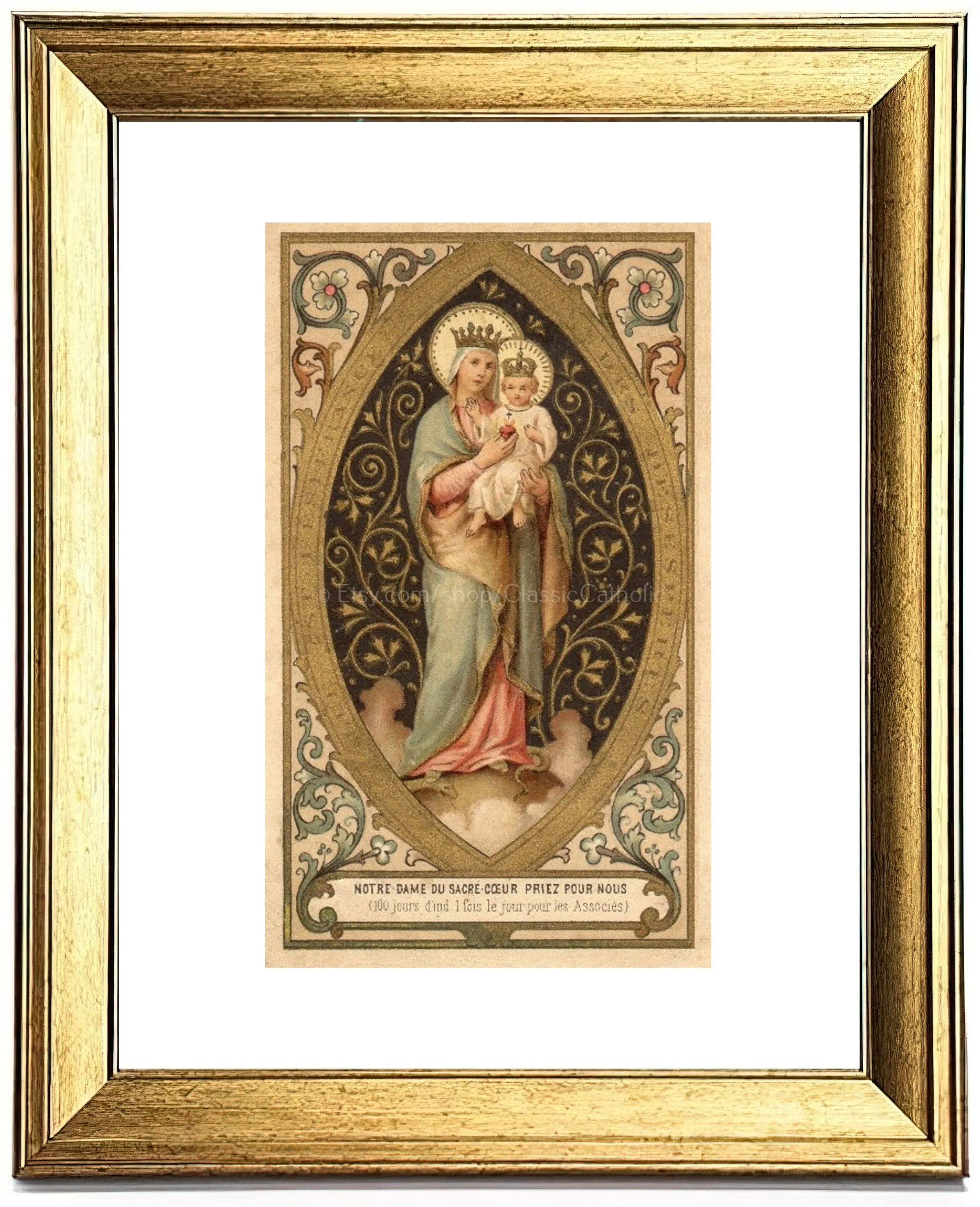 Our Lady of the Sacred Heart – based on a Vintage French Holy Card – Catholic Art Print