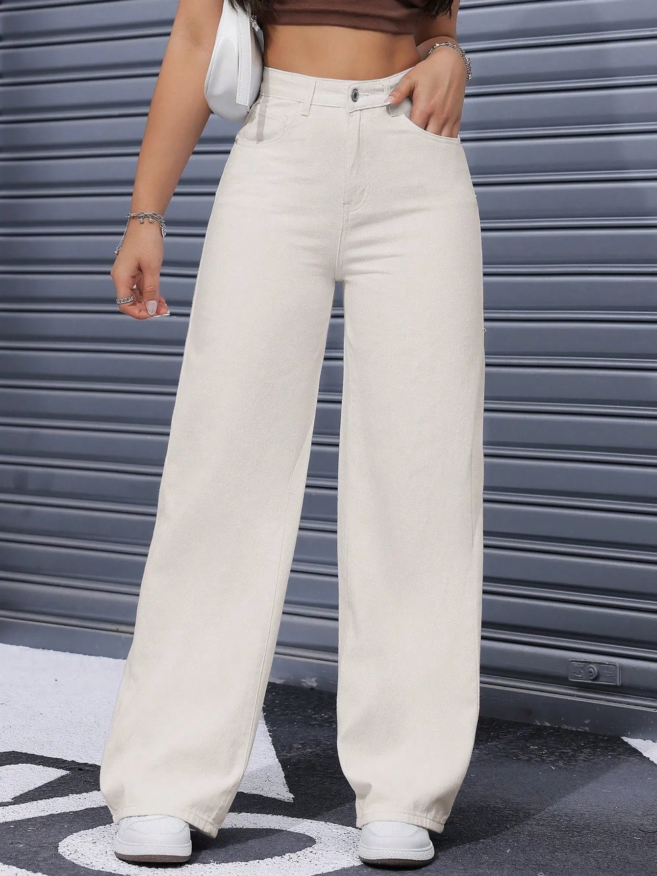 Pantalones de mezclilla casuales de pierna ancha en