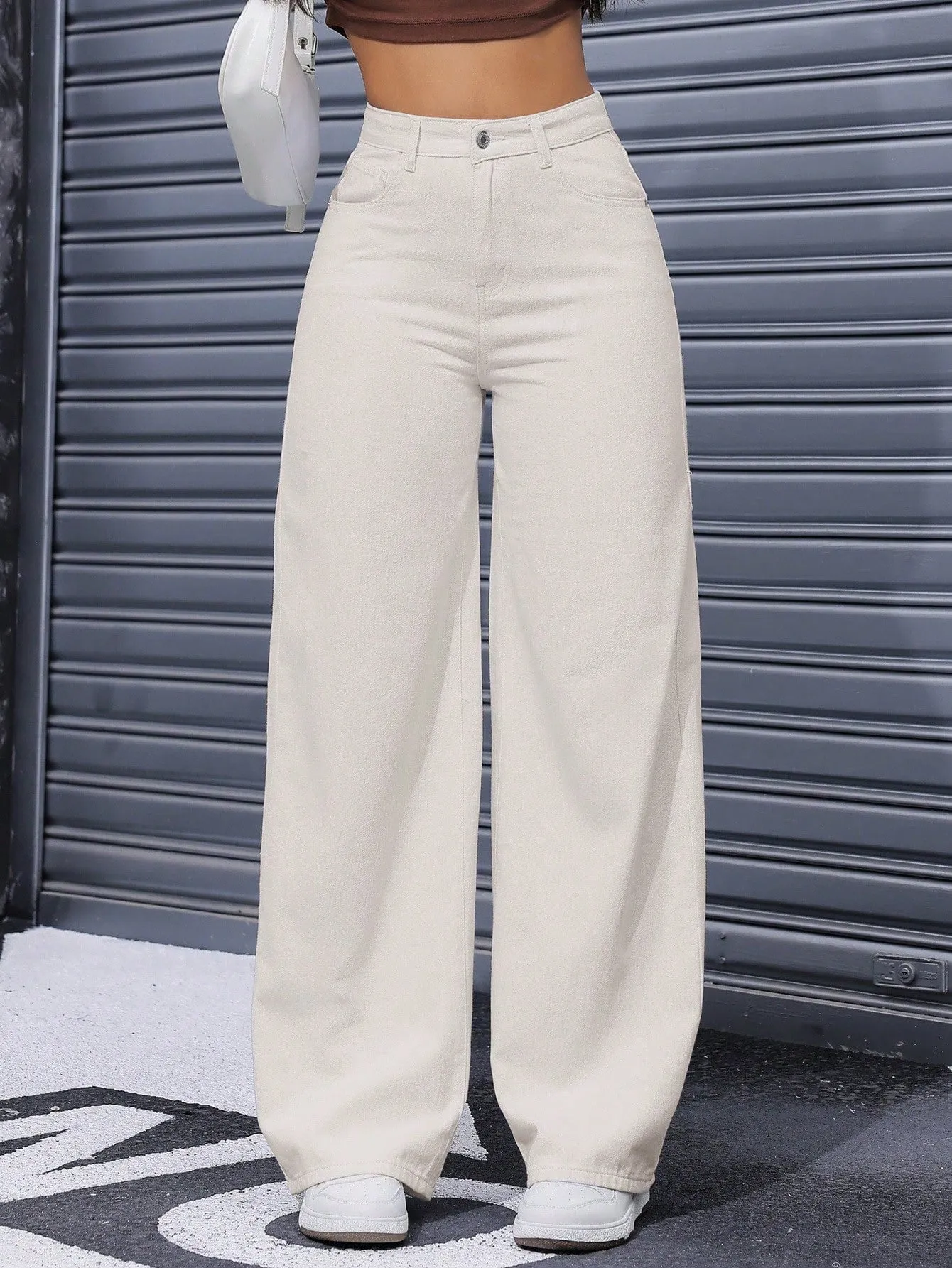 Pantalones de mezclilla casuales de pierna ancha en