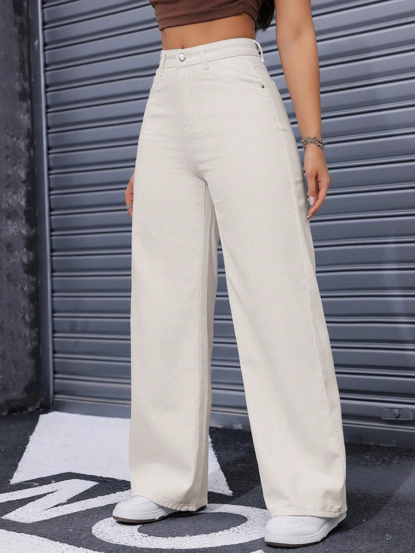Pantalones de mezclilla casuales de pierna ancha en