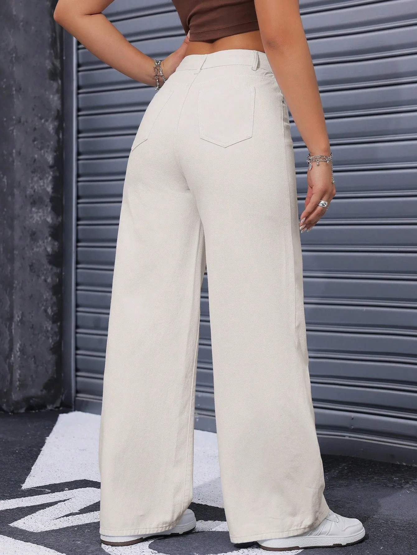 Pantalones de mezclilla casuales de pierna ancha en