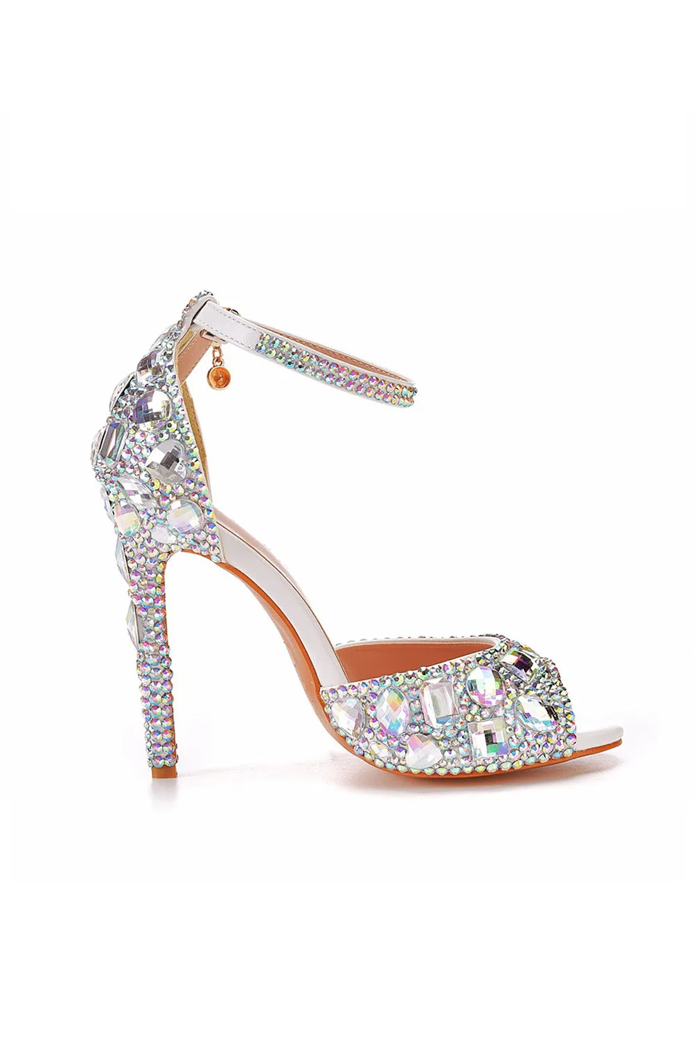 Peep Toe Big colored rhinestones Ankle Strap Stiletto Heels