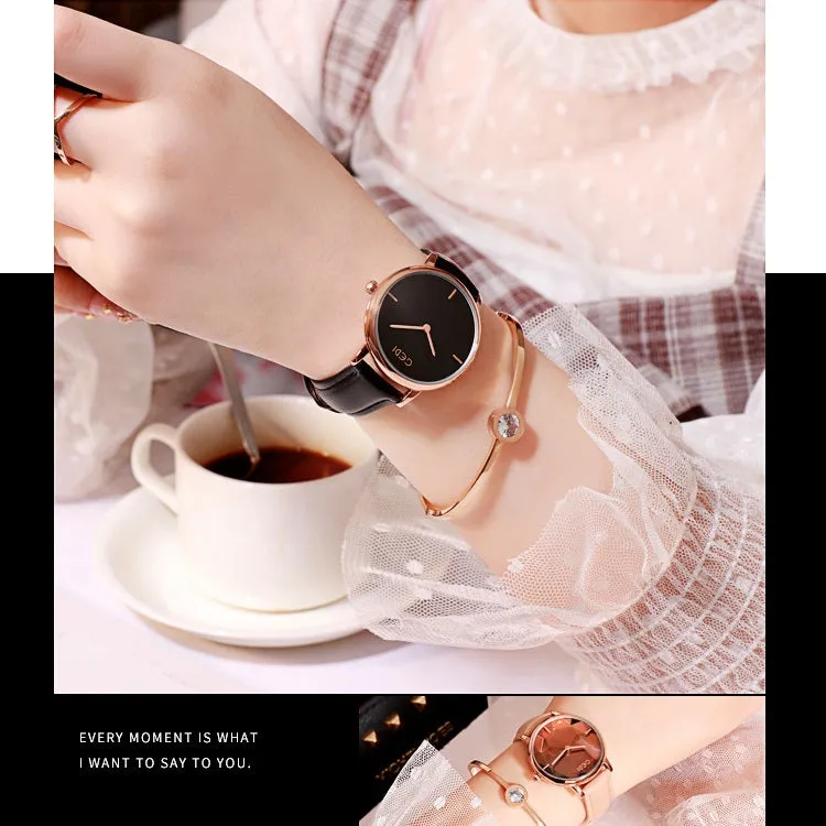 Personality Leather Strap Quartz Women's Watch