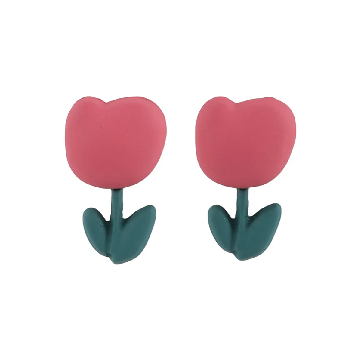 Pink & Green Enamel Tulip Stud Earrings