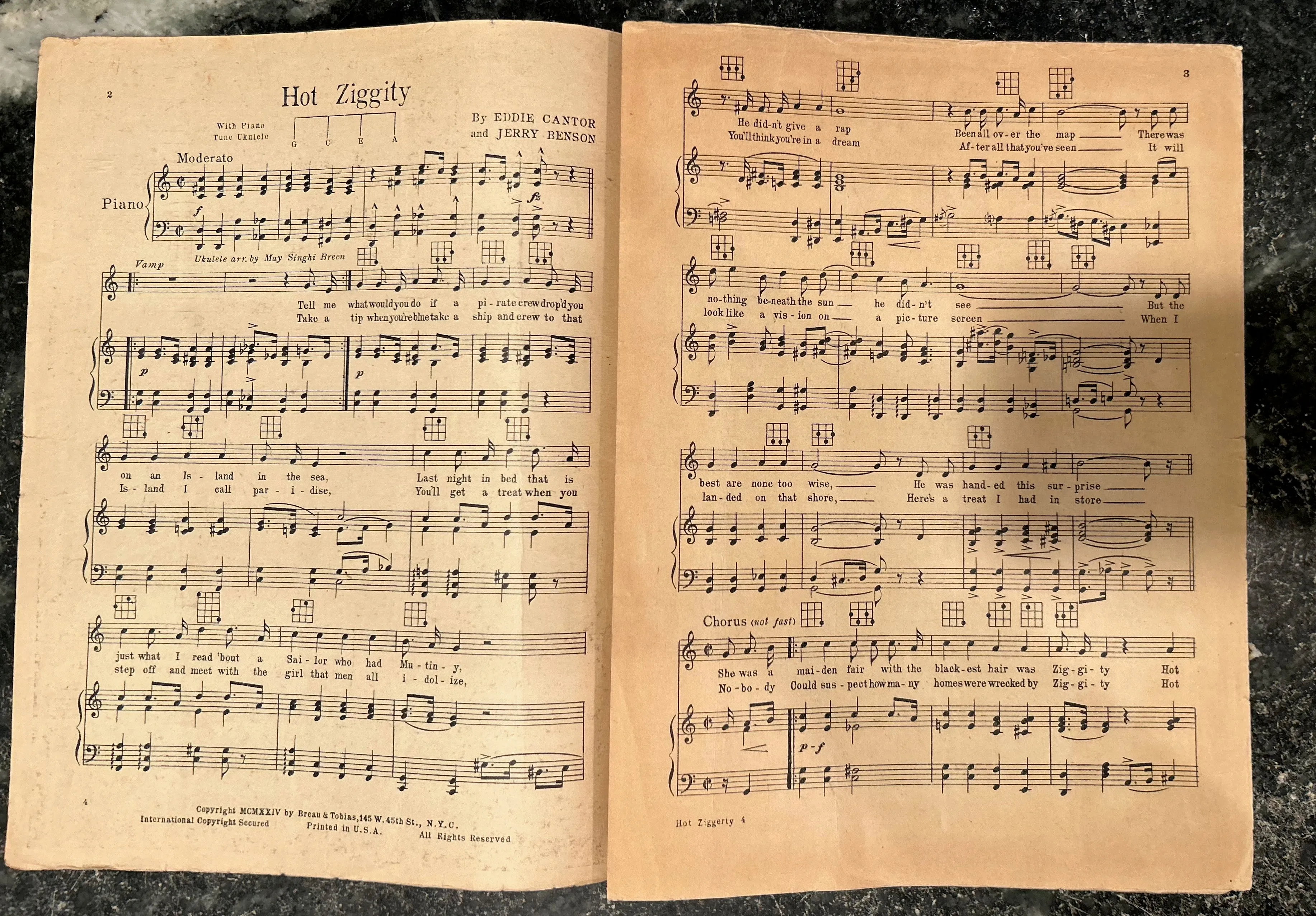 "Hot Ziggity" Vintage Sheet Music From KID BOOTS (1924)