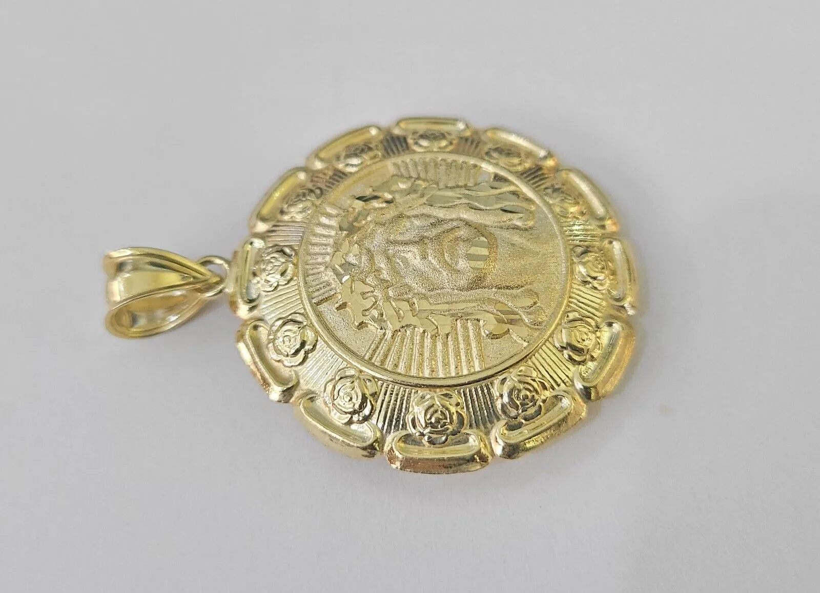 Real 10K Jesus Virgin Mary Pendent Charm Two Sided yellow Gold 1.5" Guadalupe