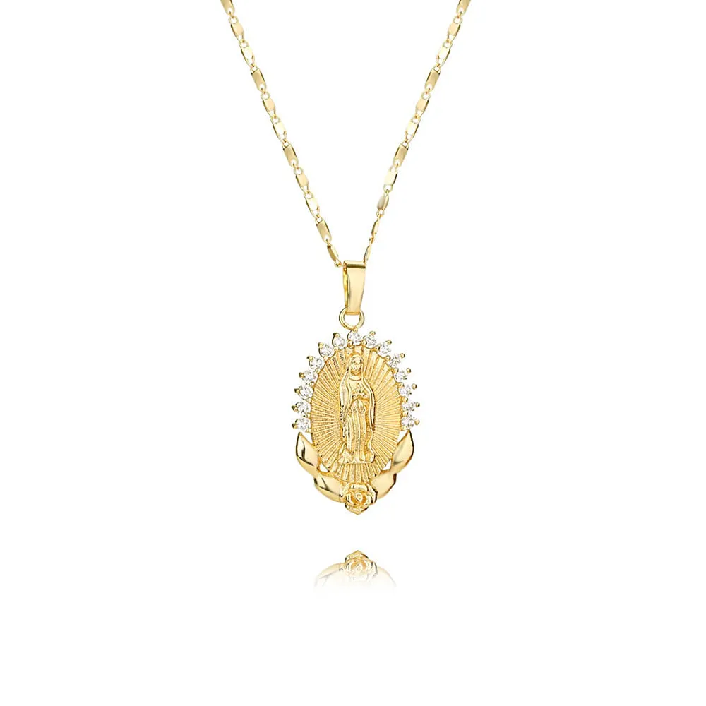 Rhinestone Virgin Mary Virgencita Necklace