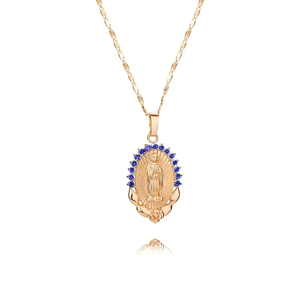 Rhinestone Virgin Mary Virgencita Necklace