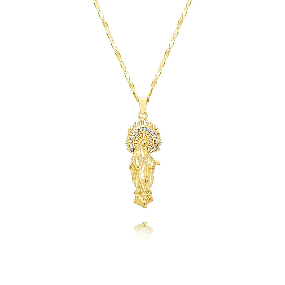 Rhinestone Virgin Mary Virgencita Necklace