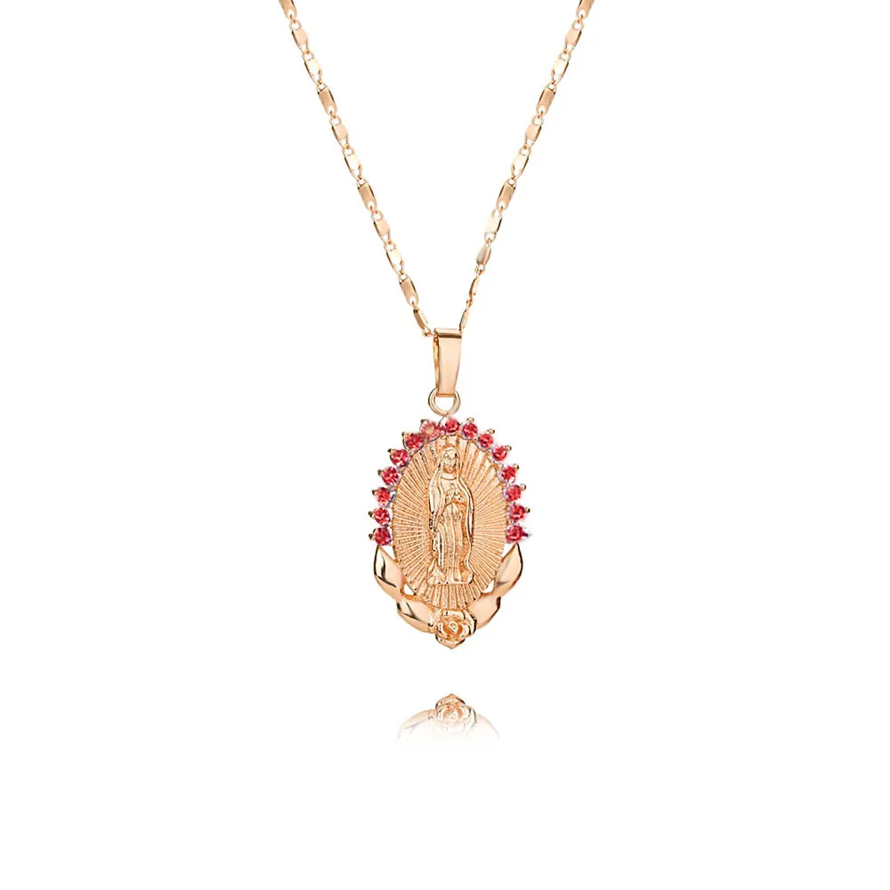 Rhinestone Virgin Mary Virgencita Necklace