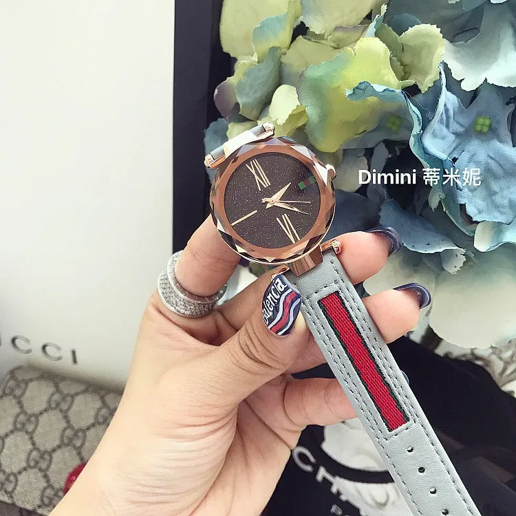 Roman Scale Leather Strap Women's Watch