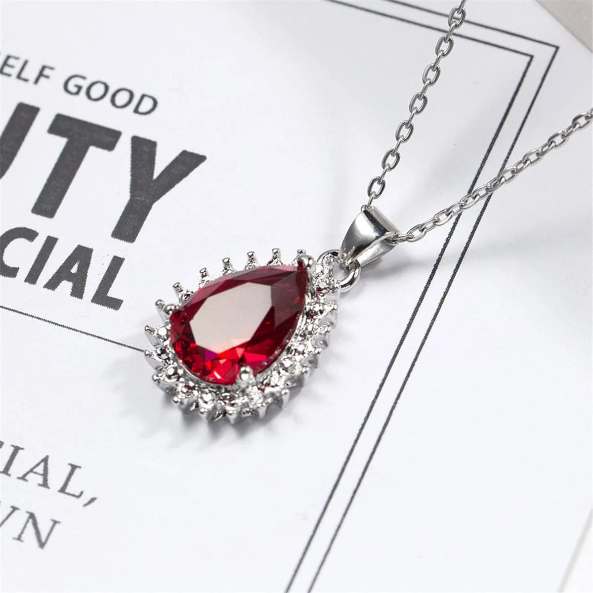 Rose Crystal & Silver-Plated Pear Pendant Necklace
