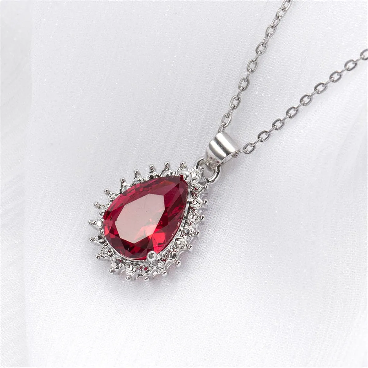 Rose Crystal & Silver-Plated Pear Pendant Necklace