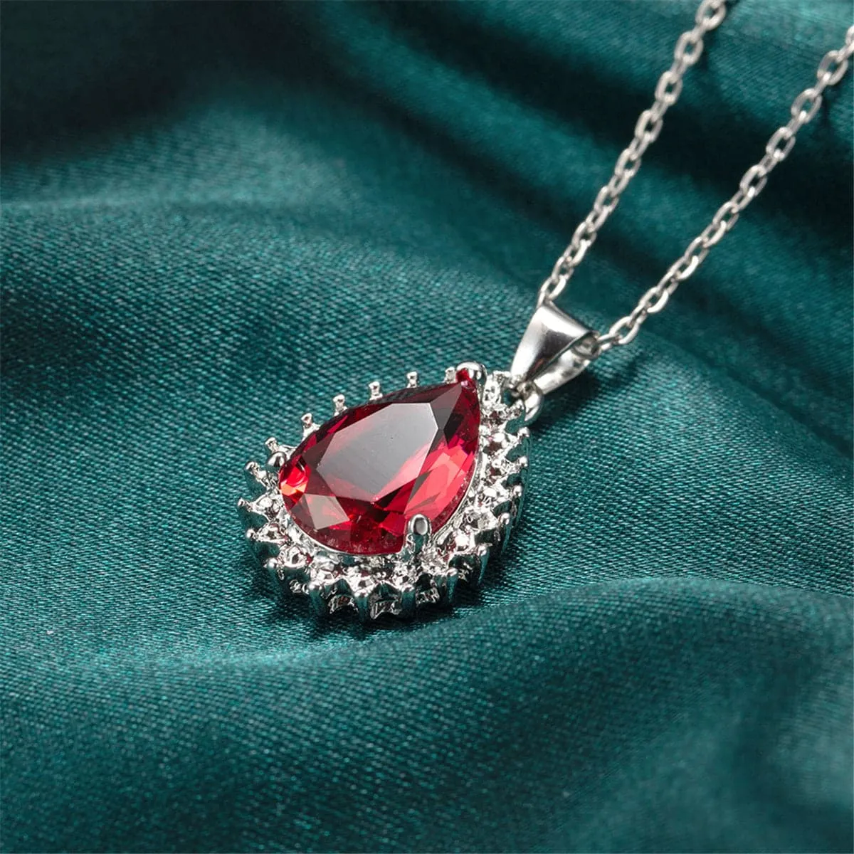 Rose Crystal & Silver-Plated Pear Pendant Necklace
