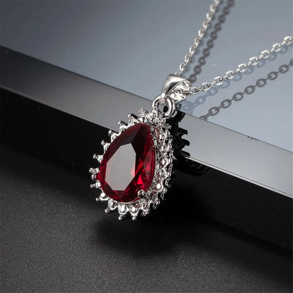 Rose Crystal & Silver-Plated Pear Pendant Necklace