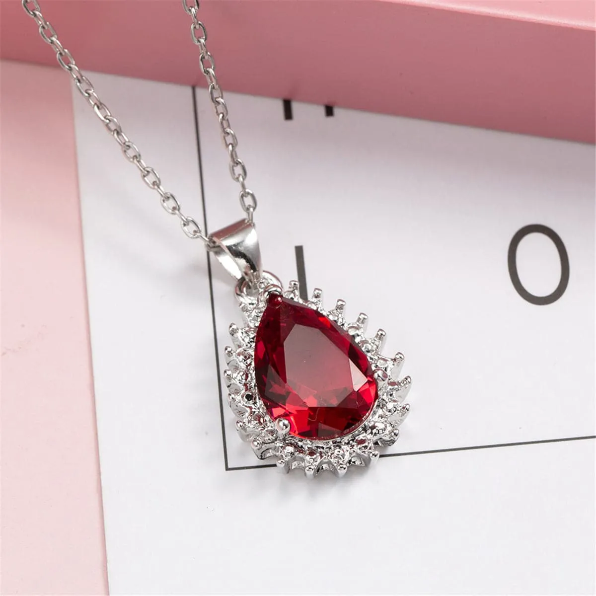 Rose Crystal & Silver-Plated Pear Pendant Necklace
