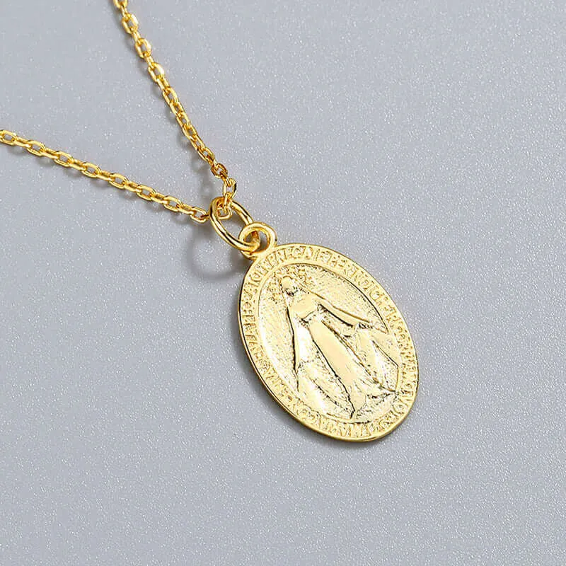 S925 Vintage Virgin Mary Coin Virgencita Necklace