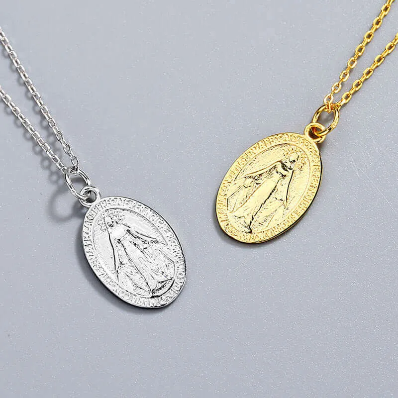 S925 Vintage Virgin Mary Coin Virgencita Necklace