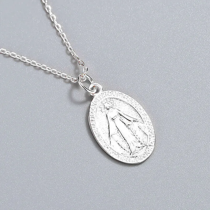 S925 Vintage Virgin Mary Coin Virgencita Necklace