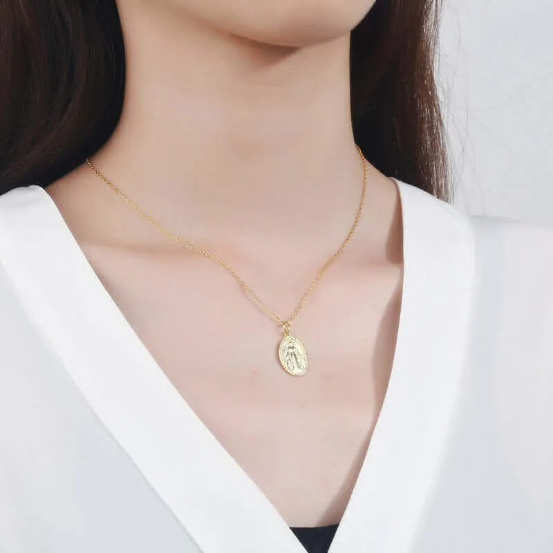 S925 Vintage Virgin Mary Coin Virgencita Necklace