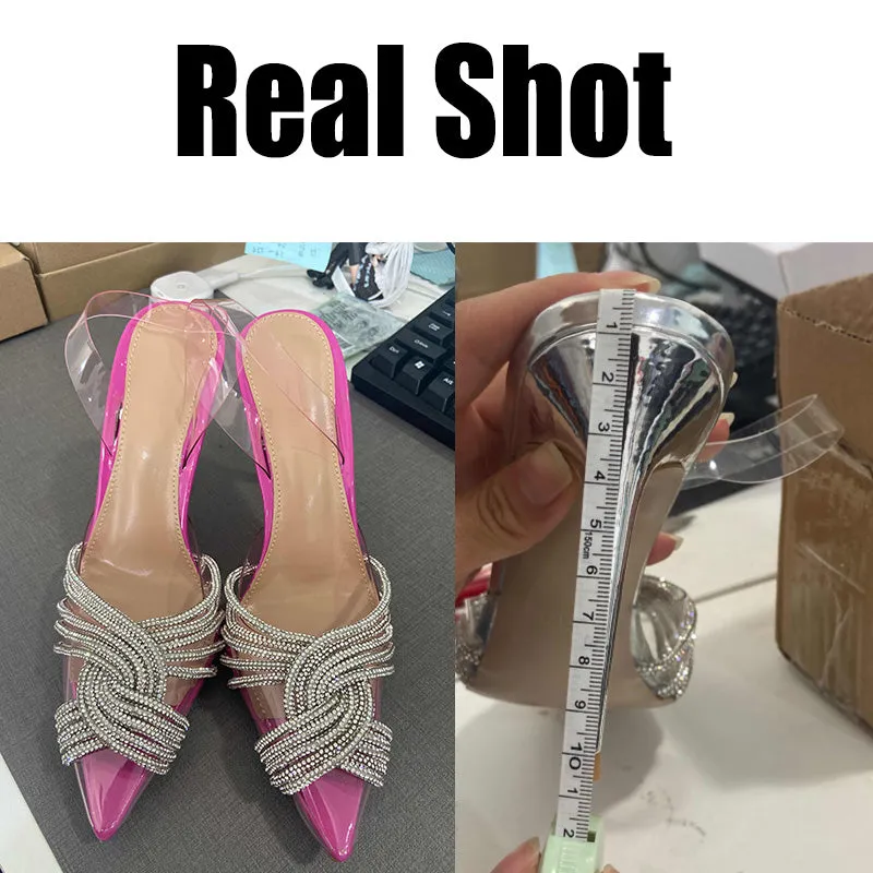 Sandals Pointed Toe Crystal Transparent Female Pumps Thin High Heel Slip-On Solid Sexy Ladies Summer Shoes New