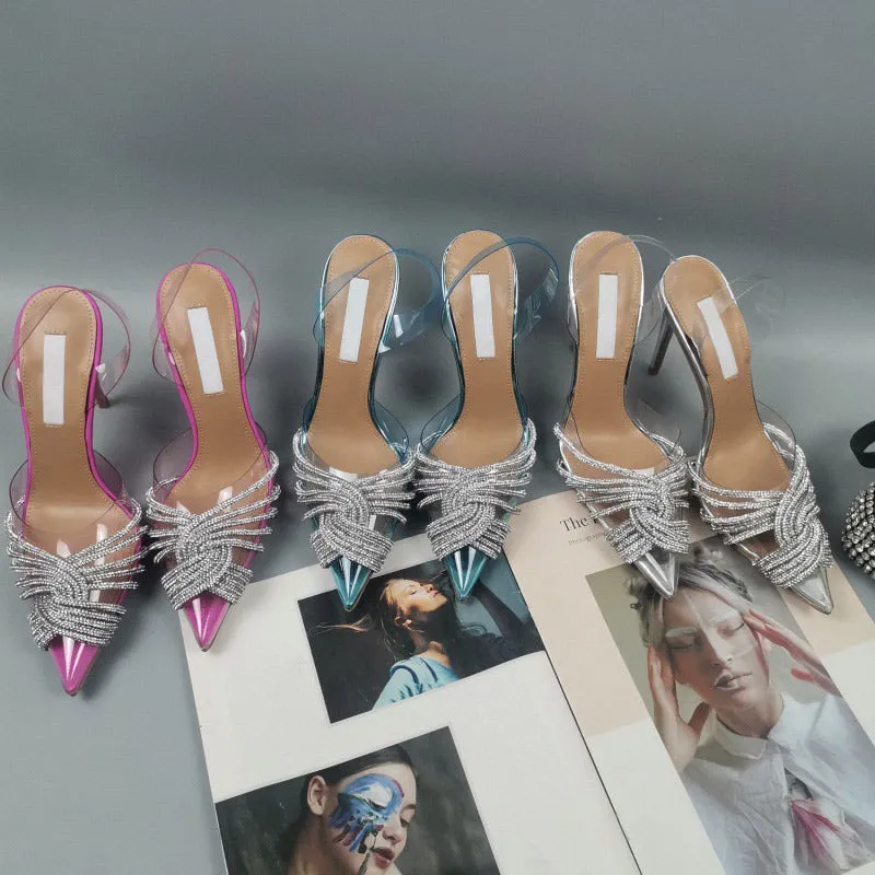 Sandals Pointed Toe Crystal Transparent Female Pumps Thin High Heel Slip-On Solid Sexy Ladies Summer Shoes New