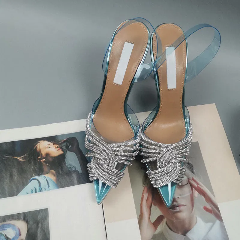 Sandals Pointed Toe Crystal Transparent Female Pumps Thin High Heel Slip-On Solid Sexy Ladies Summer Shoes New