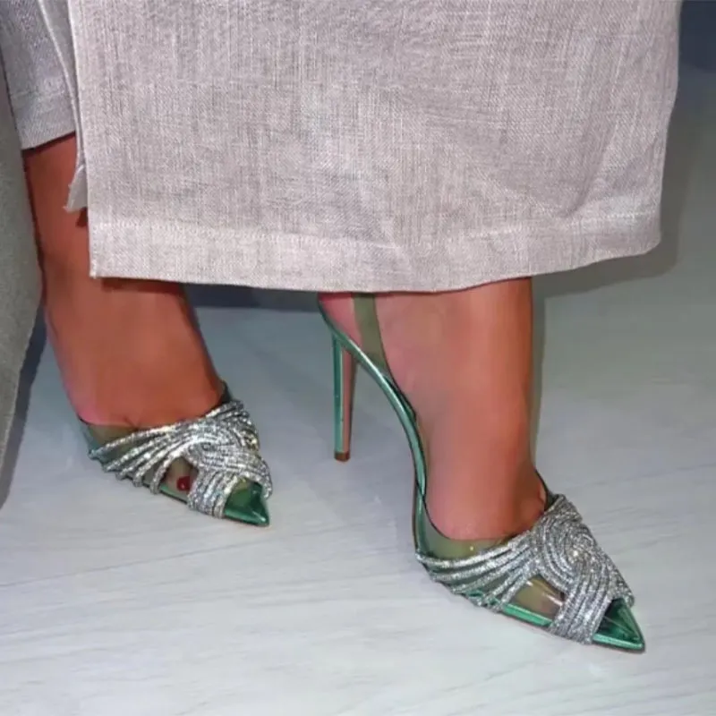 Sandals Pointed Toe Crystal Transparent Female Pumps Thin High Heel Slip-On Solid Sexy Ladies Summer Shoes New