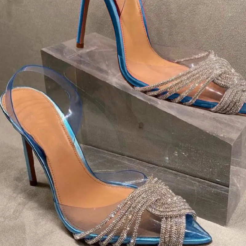Sandals Pointed Toe Crystal Transparent Female Pumps Thin High Heel Slip-On Solid Sexy Ladies Summer Shoes New