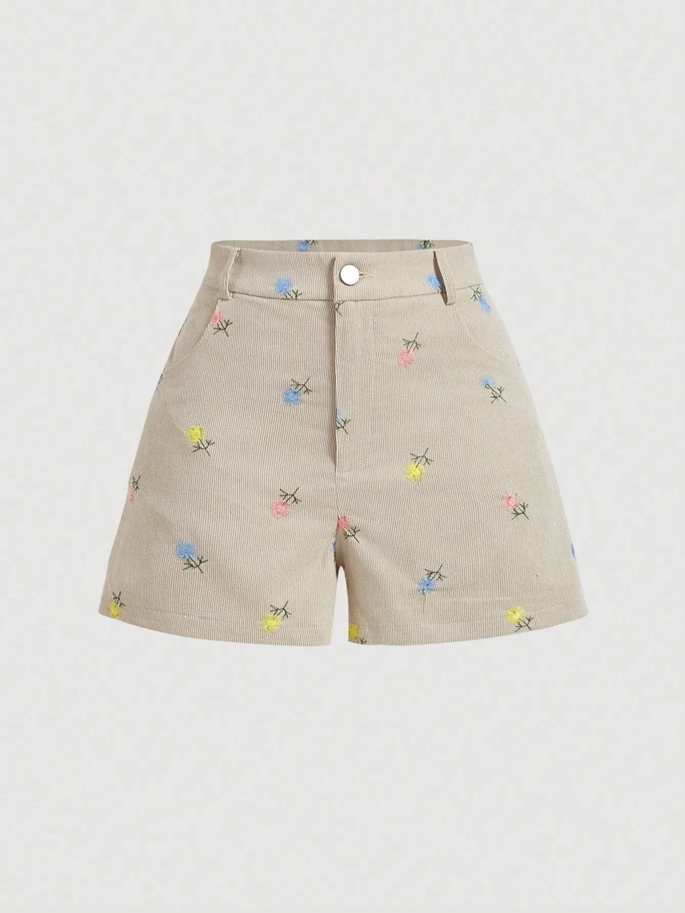 Shorts de verano casuales para mujer con bordado floral