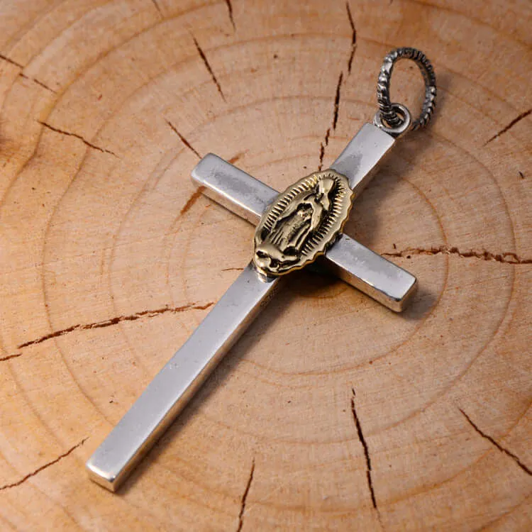 Silver Virgin Mary Cross Virgencita Necklace