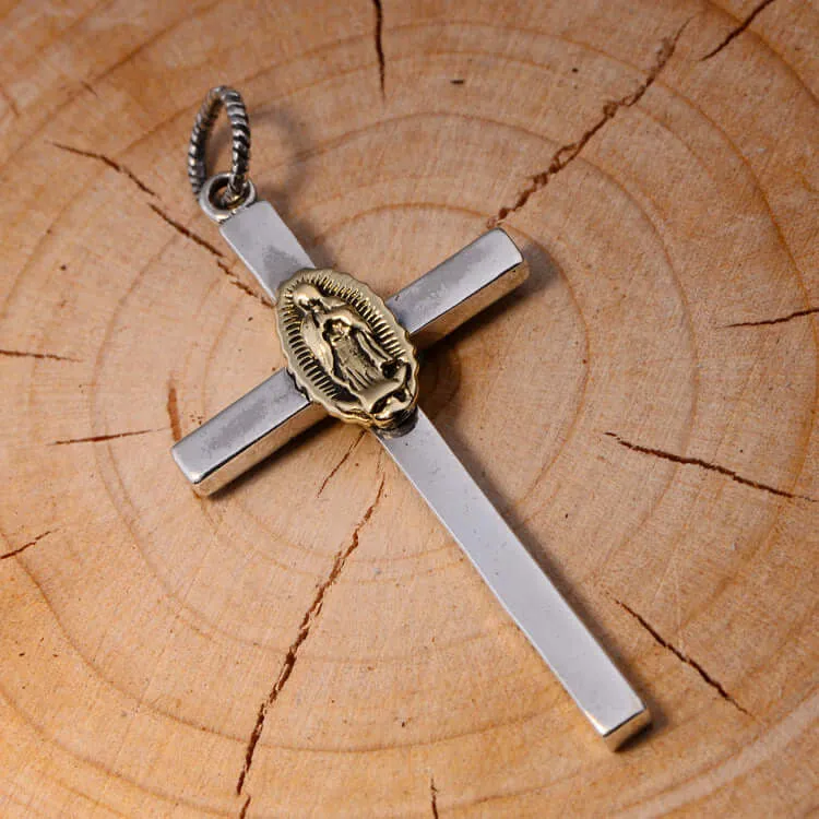 Silver Virgin Mary Cross Virgencita Necklace