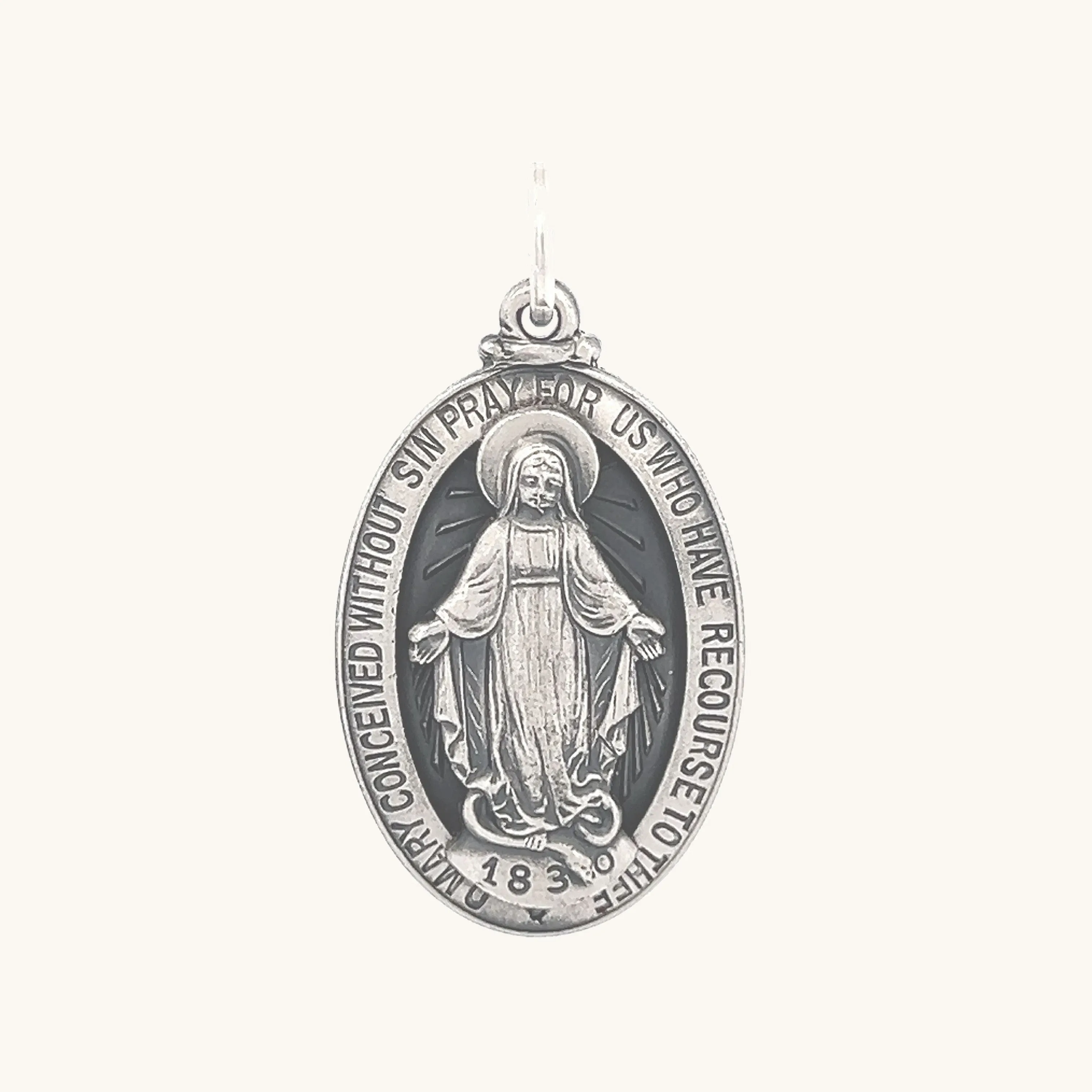 STERLING SILVER RAISED MIRACULOUS FIGURE MEDAL | OVAL