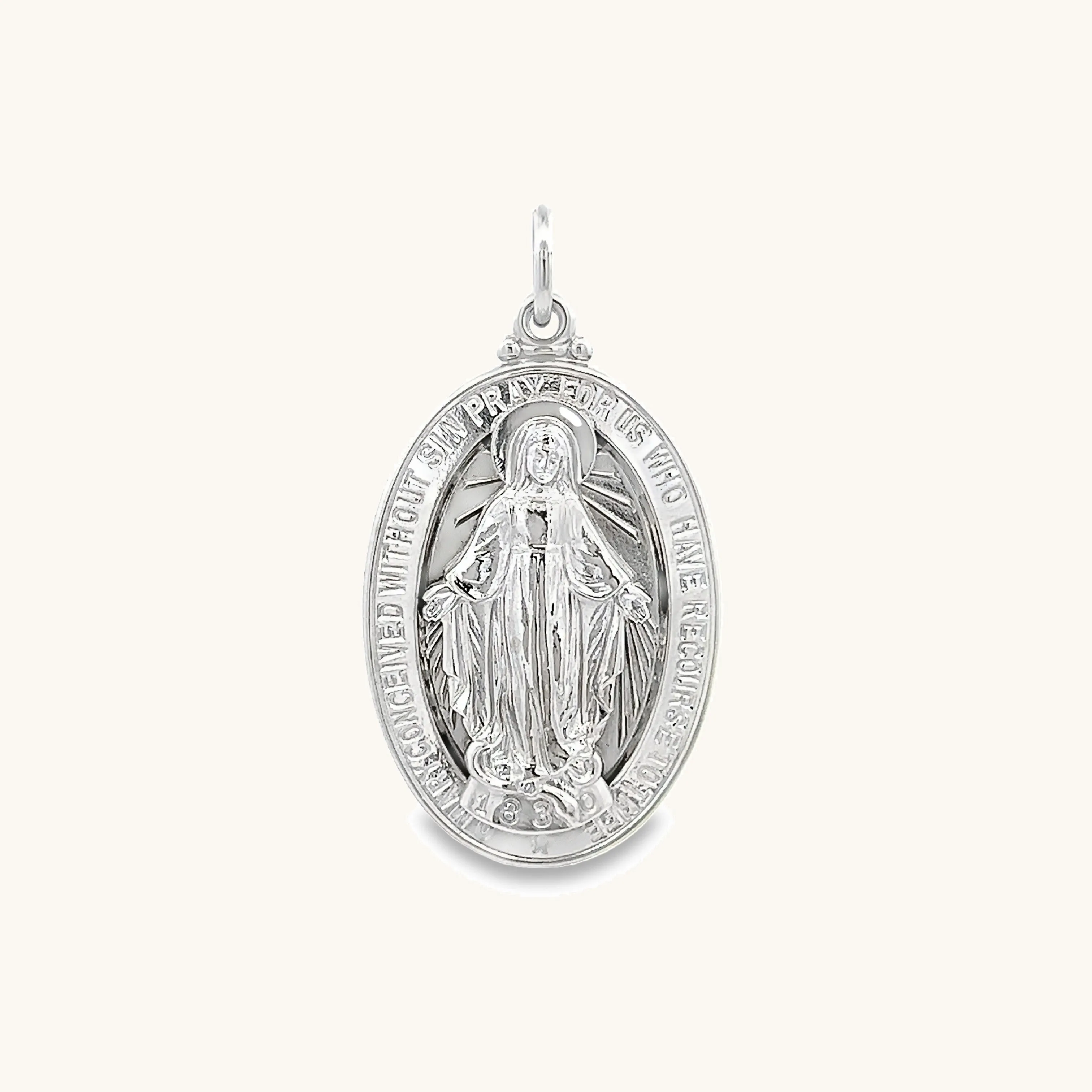 STERLING SILVER RAISED MIRACULOUS FIGURE MEDAL | OVAL
