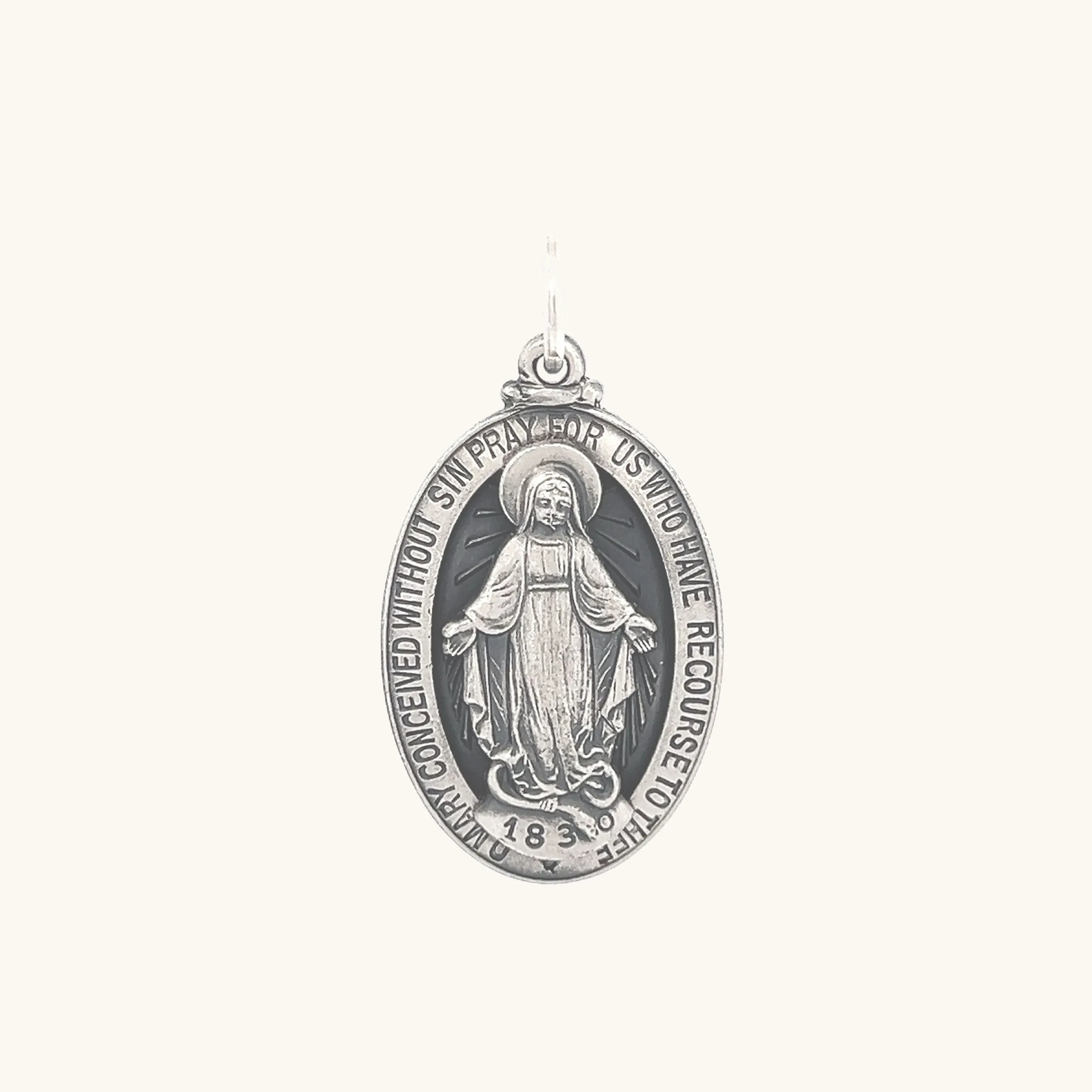 STERLING SILVER RAISED MIRACULOUS FIGURE MEDAL | OVAL