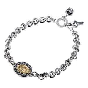 Sterling Silver Virgin Mary Cross Chain Bracelet