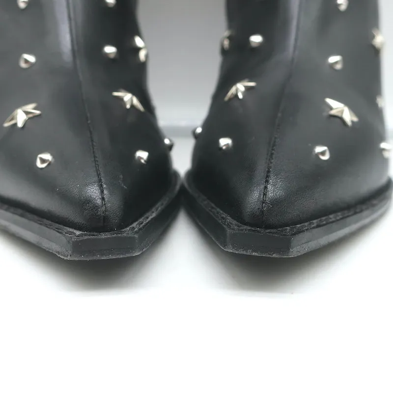 The Kooples Star Studded Ankle Boots Black Leather Size 39 Pointed Toe Booties