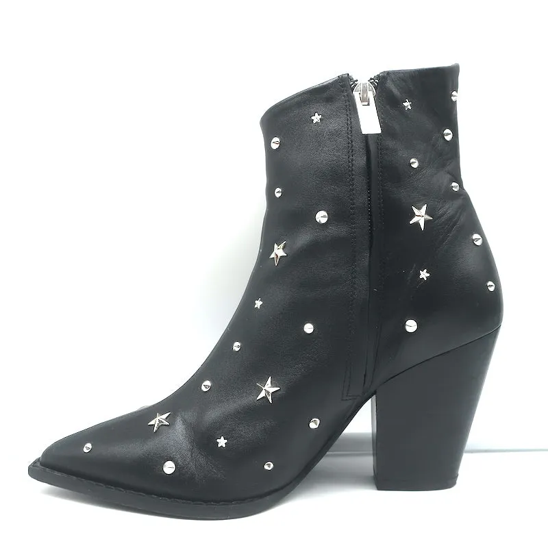 The Kooples Star Studded Ankle Boots Black Leather Size 39 Pointed Toe Booties