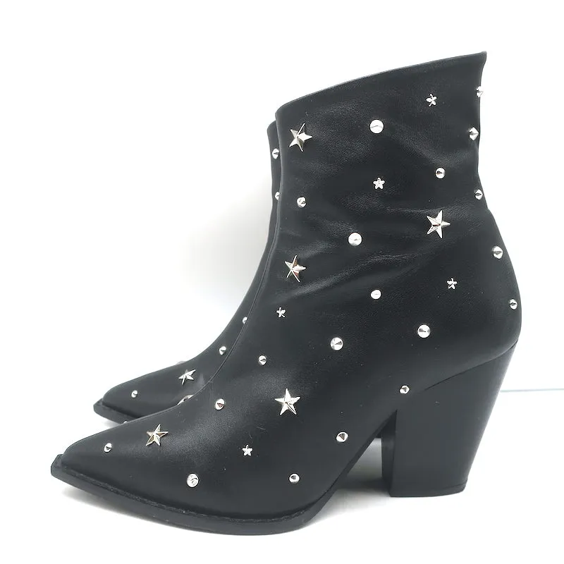 The Kooples Star Studded Ankle Boots Black Leather Size 39 Pointed Toe Booties
